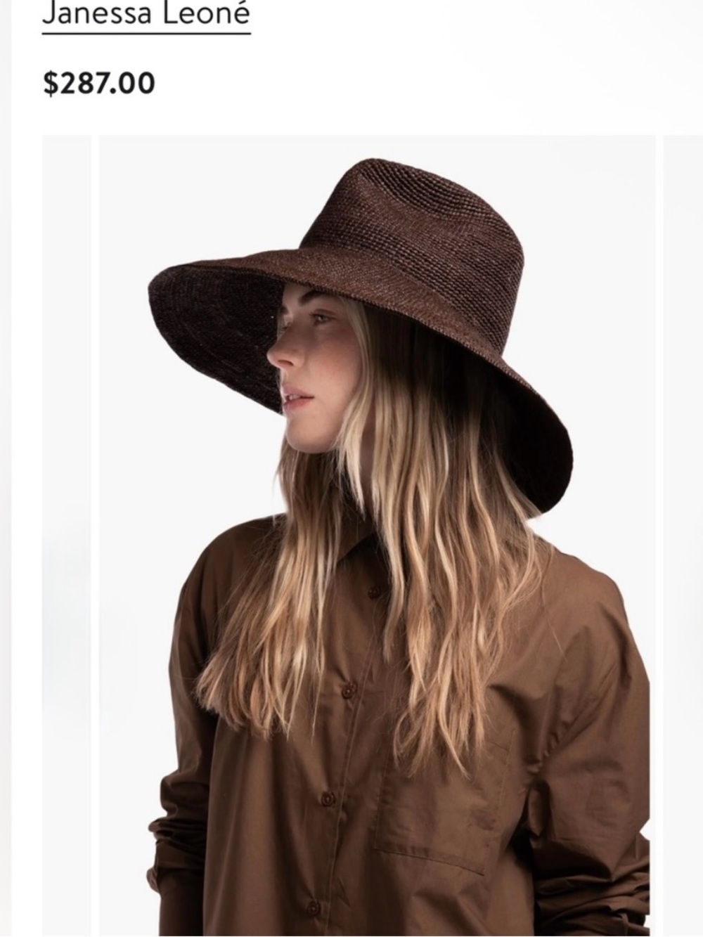 Janessa Leone Chocolate Waverly Wide Brim Packable Straw Hat size small / new